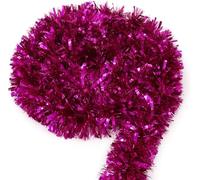 SHATCHI 1.8m/6Ft Deluxe Thick Chunky Wide Hot Pink Shiny Tinsel Garland Christmas Tree Decorations, Polyethylene