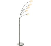1.8m Adjustable Arm Free Standing 5 Light Floor Lamp | Satin Nickel & White Glass Shade| 5x 5W Warm White LED Dimmer Switch Mood Lighting | Multi Curved Over Arched Living Room Lounge | Bulbs Built-in
