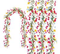 1.8M Artificial Flower, 4Pcs Fake Flower Vines, Durable Plastic Vine Silk Floral Hanging Plants, Reusable Artificial Vine Garland (Morning glory red, yellow, purple red, blue)