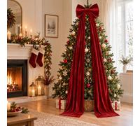 1.8M Burgundy Giant Velvet Bow Christmas Decorations, Bow Tree Topper | Large 3D Tree Topper Bow, Red Bow Decorations for Window Wall Mantle Wreath Door Wedding Birthday Party Holiday Xmas Decor