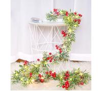 1.8M Christmas Garland with Lights,Christmas Wreath for Gifts,2M Long Light String 20 LED Lights,Realistic Red Berries Green Leaves With Snow,Fireplaces Stairs Christmas Decorations (Style 1)