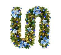 1.8M Christmas Garlands LED Christmas Rattan Garland Decor Artificial Flower Xmas Tree Party Decors with 2 Lighting Modes(Blue 9ft)