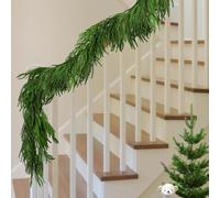 1.8M Christmas Norfolk Pine Garland - Artificial Dense Norfolk Pine Greenery - Realistic Touch Garland Decoration for Outdoor Indoor Christmas Table Mantle Fireplace Wall Home
