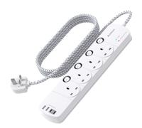 1.8M Extension Lead, 4 Way Socket Outlets Power Strips with 4 USB (2 Type C & 2 USB A), 1050J Surge Protection Multi Plug Extension with Braided Extension Cable for Home, Office, Individually Switched