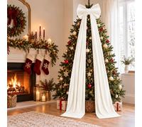 1.8M Giant Velvet Bow Christmas Decorations, White Bow Tree Toppers | Large 3D Tree Topper Bow, Bow Decorations for Window Wall Mantle Wreath Door Wedding Birthday Party Holiday Xmas Decor