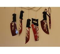 1.8m Hanging Knives Garland - 6pc on string - Use in windows, walls, fireplace, etc -Halloween Bloody Weapons Prop decoration blood