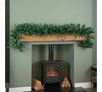 1.8m Plain Pre-Lit Christmas Garland with 50 Warm White LED Lights an 164 Tips, Xmas garlands Decoration with lights for Stairs Fireplace