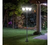 1.8m Traditional Victorian Style 3 Way Head Outdoor Garden Solar Post Lamp Sensor Dimmable LED Lantern Bollard Pathway IP44 - Black