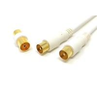 1.8m TV Aerial Coaxial Cable Male to Male, Satellite RF Antenna Coax RG59 Lead Gold Plated Connectors with Female Coupler (Straight, White, 1.8m)