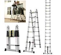 1.9 m + 1.9 m Extendable Telescopic Ladder, Robust Aluminium Folding Ladder, A-Frame Stepladder with 6 + 6 Rungs, 150 kg Load Capacity EN131