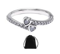 1 925 sterling silver heart-to-heart promise ring with 1 black velvet storage bag, diamond decorated women's silver ring, women's promise ring, special sterling silver ring for little finger