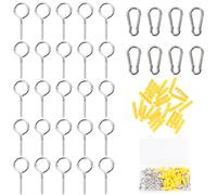 1.97'' 304 Stainless Steel Eye Hooks Screw Set and 1.6'' Carabiner Clips, 25 Pcs Screw Eye Hooks and 8 Pcs Spring Snap Hook, Eyelet Screws Set for Indoor and Outdoor