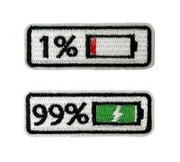 1% & 99% Social Battery Iron-On Embroidered Patch Set - Funny Mood Bar Design - Energy Level Badge for Backpacks, Jackets, Cosplay & Gifts (2 x 6cm Each)