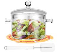 1.9L/64oz Glass Saucepan with Cover, Glass Cooking Pot with Lid Brush and Pad, Borosilicate Simmer Pot Clear Stovetop Cookware Set for Pasta Noodle Soup Milk