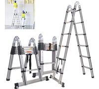 1.9M+1.9M Multifunctional Foldable Telescopic Herringbone Ladder - A-Shaped/Straight, Heavy Duty Anti-Tilt Stainless Steel, 12 Steps Fully Extended to 3.8M/12.5FT
