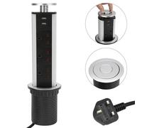 1.9M Pop Up Socket Aluminum alloy 3 Socket 2 USB Safety Switch