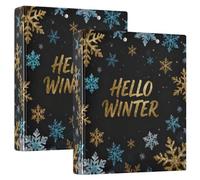 1 and 1/2 Inch Binder Hello Winter Blue Gold Snowflake Three-Ringing Binder with Interior Pockets 2 Pack School Binders 200 Sheets