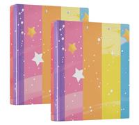1 and 1/2 Inch Binders Three Rings Rainbow Colorful Stripe with Pocket Cover 2 Pack Assorted Binders Hardcover