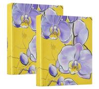 1 and 1/2 Inch Notebook Binders 3-Rings Cartoon Orchid Yellow Floral Flower with Interior Pockets 2 Pack Assorted Binders Hardcover