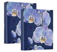 1 and A Half Inch Binder 3 Ringed Cartoon Orchid Navy Blue Floral Flower with Pockets 2 Pack Aesthetic Binder Hardcover