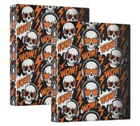 1 and A Half Inch Binder Cool Skull Sunglasses Rock Music Orange