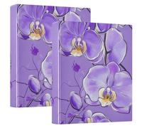 1 and A Half Inch Binder Round Rings Cartoon Orchid Purple Floral Flower with Pocket Cover 2 Pack Office Binder Supplies 200 Sheets