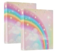1 and A Half Inch Binder Three-Rings Rainbow Colorful Starry Star with Pockets 2 Pack Aesthetic Binder Hardcover