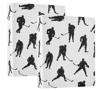 1 and A Half Inch Binders 3 Ring 2 Pack, Black Hockey Player White Decorative Three Ring Binder Holds 200 Sheets, D Ring Binders for School Supplies