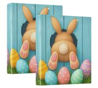 1 and A Half Inch Binders 3 Ring 2 Pack, Cute Easter Eggs Blue Round Ring Binder with 3 Interior Pockets, Basic Binder Organizer for School Supplies