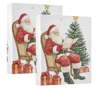 1 and A Half Inch Binders 3 Ring 2 Pack, Watercolor Christmas Santa Claus Three Ring Binder Decorative with 3 Interior Pockets, Basic Binder Notebook for School Office Home