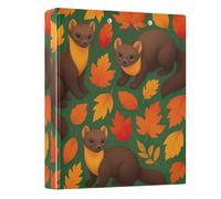 1 and A Half Inch Binders 3 Ring, Cartoon Pine Marten Autumn Leaf Decorative Three Ring Binder with 3 Interior Pockets, Notebook Binder for Work School Office, 1 Pack