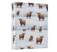 1 and A Half Inch Binders 3 Ring, Winter Highland Cows Snow Cute Binder Three Ring with Anti-Slip Clip, D Ring Binders for Work School Office, 1 Pack