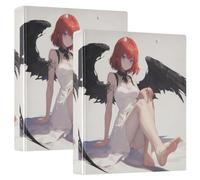 1 and A Half Inch Binders Round Ringing Black Wing Anime Angel with Pockets 2 Pack Assorted Binders 200 Sheets