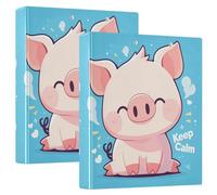 1 and A Half Inch Binders Stay Calm Cute Pig Cartoon Round Ringing Binders with Interior Pockets 1 Pack for School 200 Sheets