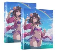 1 and A Half Inch Binders Three Ringing Fresh Summer Ocean Beauty Anime with Interior Pockets 2 Pack Assorted Binders Hardcover