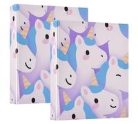 1 and A Half Inch Binders Three-Rings Cartoon Cute Unicorns Purple with Pocket Cover 2 Pack Office Binder Hardcover
