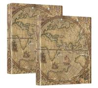 1 and A Half Inch Notebook Binders 3 Rings Binder with Pocket Cover 1/2 Pack Office Supplies 200 Sheets Vintage World Atlas Map Antique Parchment