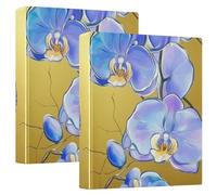 1 and A Half Inch Notebook Binders 3-Rings Cartoon Orchid Golden Floral Flower with Pocket Cover 2 Pack Office Binder Hardcover