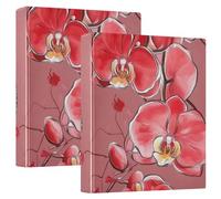 1 and A Half Inch Notebook Binders 3 Rings Cartoon Orchid Red Floral Flower with Pocket Cover 2 Pack Assorted Binders 200 Sheets