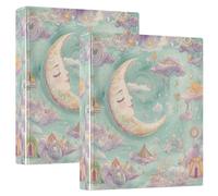1 and A Half Inch Notebook Binders Aesthetic Boho Moon Dreamy Circus Round Ringing Notebook Binders with Pocket Cover 1 Pack School Supply 200 Sheets