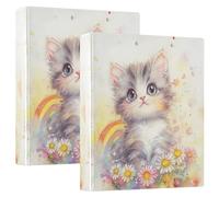 1 and A Half Inch Notebook Binders Cute Drawn Cats Bloom 3 Ringed Notebook Binders with Pockets 1 Pack for Letter Size (11" X 8.5") 200 Sheets