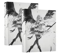 1 and A Half Inch Notebook Binders Round Ringing Black Wing Angel Anime with Interior Pockets 2 Pack Assorted Binders Hardcover