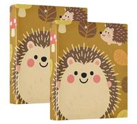 1 and A Half Inch Notebook Binders Round Rings Yellow Harvest Hedgehog with Pocket Cover 2 Pack Office Binder Supplies Hardcover