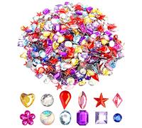 1' Assorted Colorful Flat Back Heart Star Round Shaped Jewel Gems Acrylic Rhinestones for Arts & Crafts, Costume Making Cosplay Jewels, Storage Box Party
