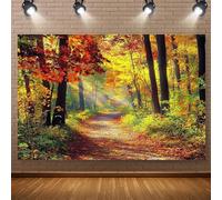 1 Autumn Maple Path Photography Backdrop - a vibrant autumn leaf scene, sunlit treetops, polyester 440x300CM