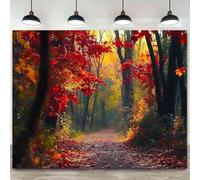 1 autumn photo background with bright maple leaves and secluded paths - durable polyester fabric 350x240CM