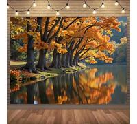 1 autumnal orange leaf lake spotlight backdrop - a vibrant autumn leaf scene as party decoration 350x240CM