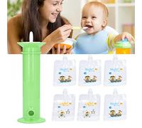 1 Baby Food Pouch Maker with 6 Bags, Reusable Food Pouch Maker Fruit Squeeze Puree Filler for Homemade Organic Baby Food, Toddler Snacks(Green)