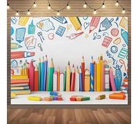 1 back-to-school supplies background cloth - colored pencils and durable polyester with a school graffiti cartoon theme 300x200CM