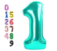1 Balloons Number for First Birthday, Balloon Numbers 40 Inch, Blue Green Balloon for Baby Shower, Big Baloon for 1, 11, 21, 100 Birthday Wedding Anniversaries Party